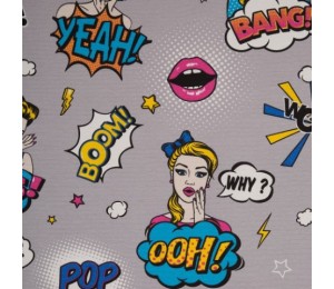 Dekostoff Tango comic Power Lady grau